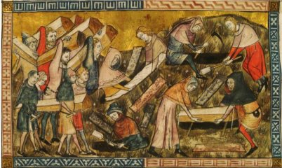 Imagem: Cidadãos enterrando as vítimas da peste,  em Tournai, cidade da Bélgica, em 1353. Crédito: Wikipedia (Pierart dou Tielt - fl. 1340-1360).