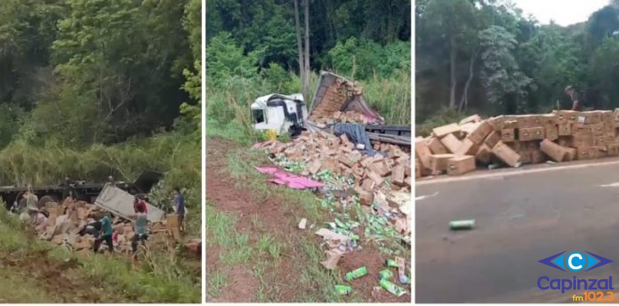 Carreta de Concórdia sai da pista e carga é saqueada na SC-480