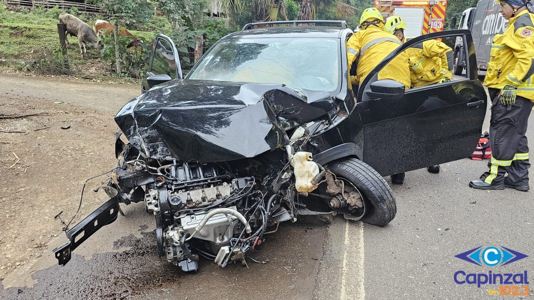 Veículo sai de pista, colide em árvore e deixa duas pessoas feridas na SC-150, em Ouro