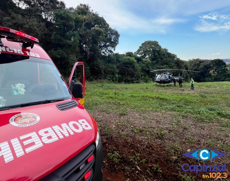 Trabalhador cai de telhado de chiqueirão e é resgatado de helicóptero