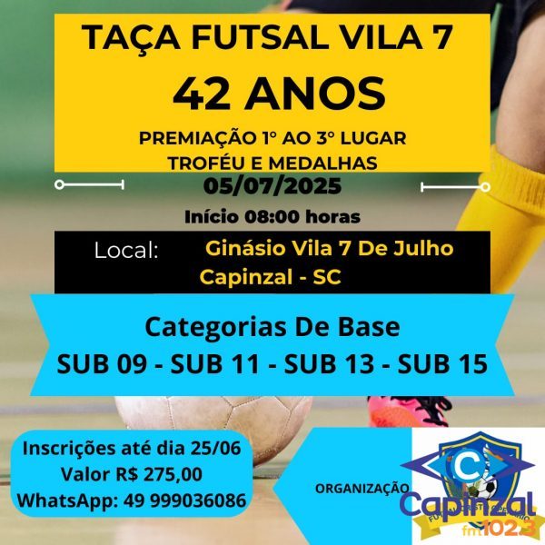 Futsal Cristo Operário promove a Taça Vila 7 42 anos em Capinzal