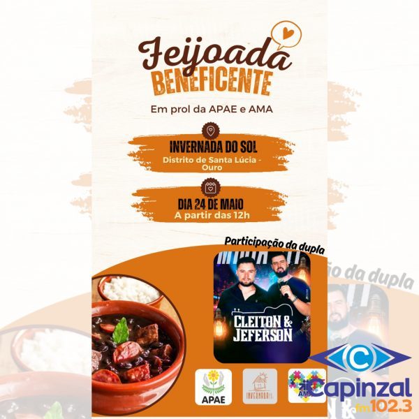 Feijoada beneficente em prol da AMA e APAE será realizada neste sábado em Ouro
