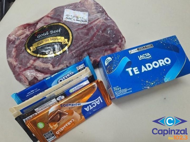 PM prende em flagrante suspeito de furtar carne e chocolates em estabelecimento comercial em Capinzal