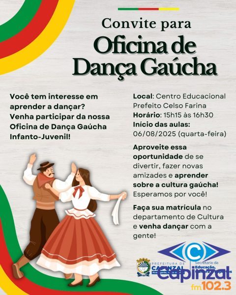 Cultura de Capinzal abre matrículas para oficina de dança gaúcha voltada ao público infantojuvenil