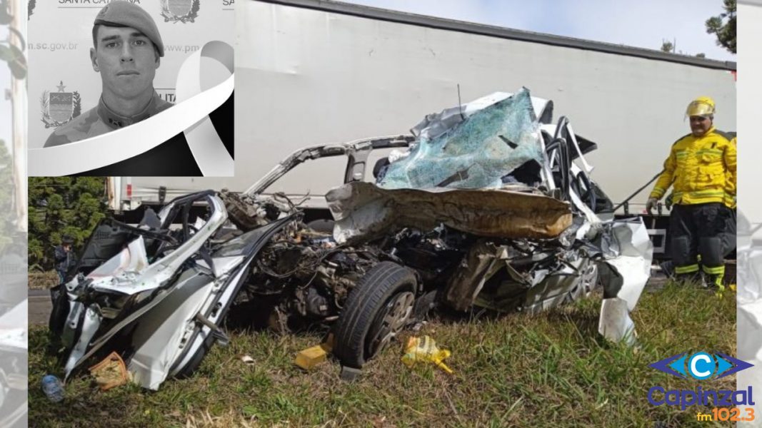 Cabo da Polícia Militar de SC e familiares morrem em grave colisão na BR-282 em Vargem Bonita