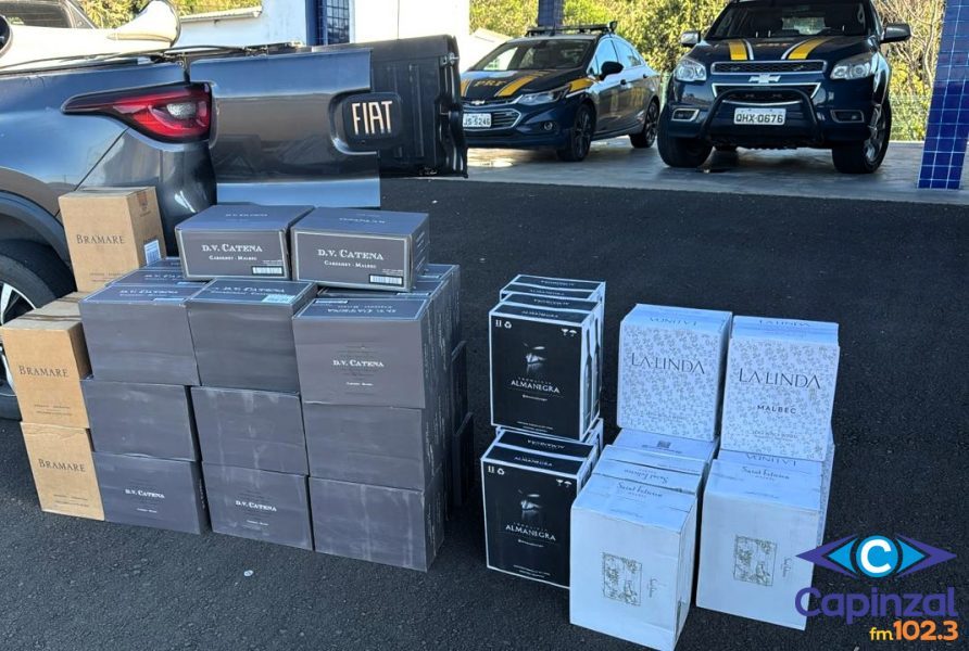 PRF apreende 300 garrafas de vinho argentino transportadas irregularmente na BR-153, em Água Doce