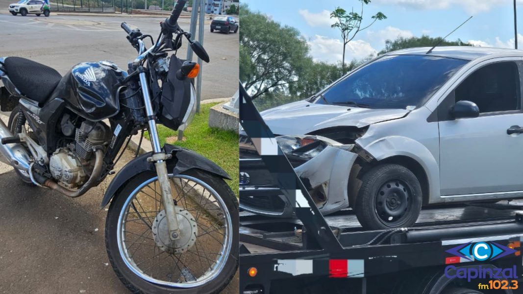 Jovem é socorrido após forte colisão entre carro e moto em Capinzal