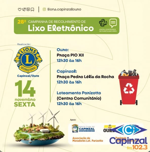 Lions Capinzal/Ouro realiza 28ª Campanha de Recolhimento de Lixo Eletrônico nesta sexta-feira