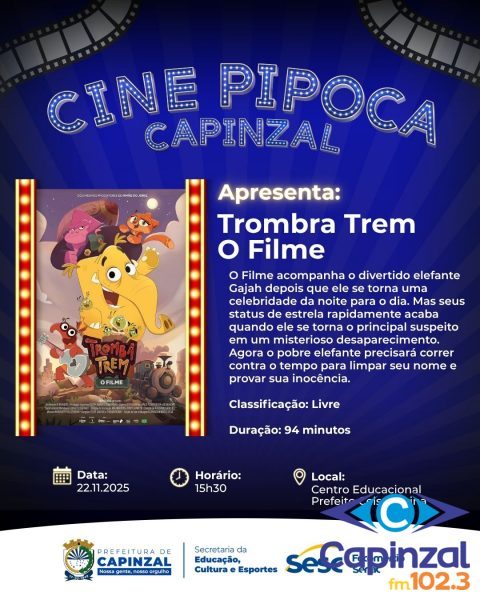 Cine Pipoca de Capinzal realiza nova edição neste sábado com sessão gratuita e pipoca liberada