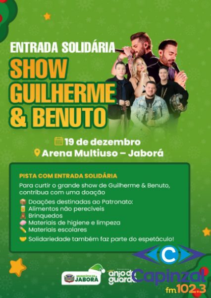 Show de Guilherme & Benuto ocorre nesta sexta-feira com entrada solidária em Jaborá
