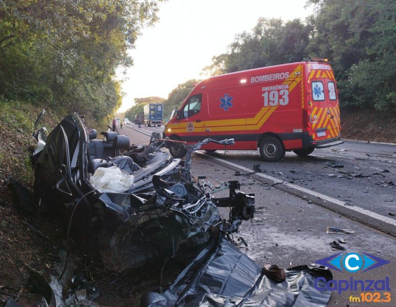 Colisão entre carro e carreta deixa motorista morto na BR-282, no Oeste