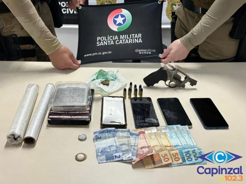 PM prende três pessoas por tráfico de drogas, posse irregular de arma e cumprimento de mandado em Joaçaba