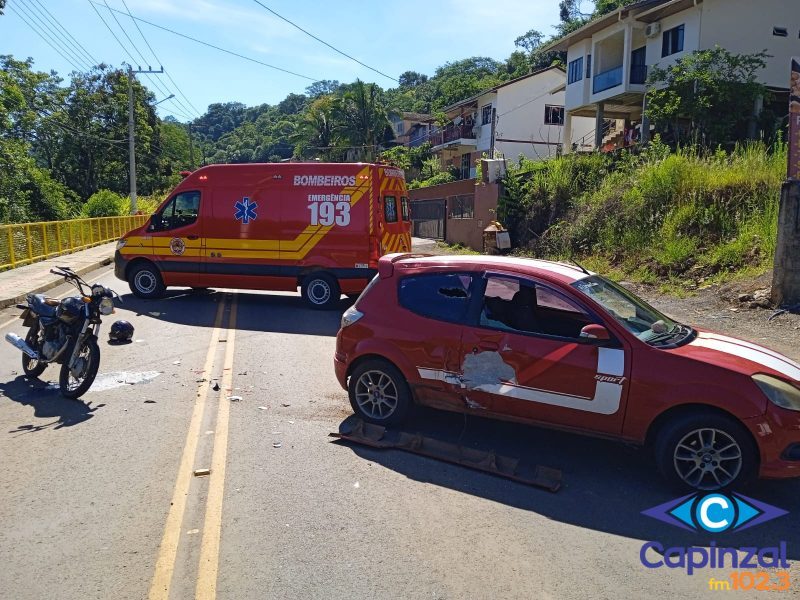 Motociclista fica ferido em colisão com carro em Piratuba