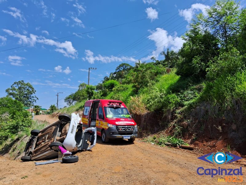 Duas mulheres ficam feridas após carro sair da pista e capotar em Itá