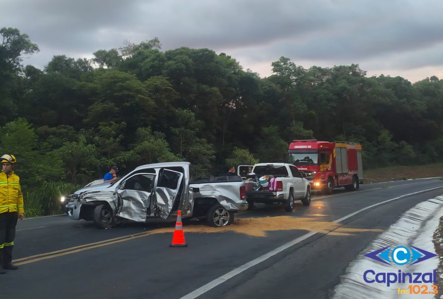 Colisão entre carreta e caminhonete argentina na BR-282