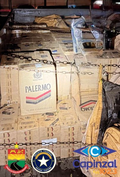 PMRv de Ibicaré apreende caminhão com 60 mil maços de cigarros contrabandeados na SC-135; homem foi preso