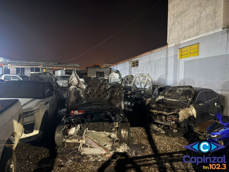 Incêndio criminoso atinge revenda de veículos e causa grande prejuízo em Campos Novos