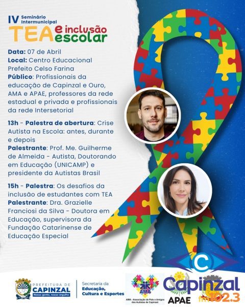 Capinzal recebe Seminário Intermunicipal sobre TEA e Inclusão Escolar nesta terça-feira (07)