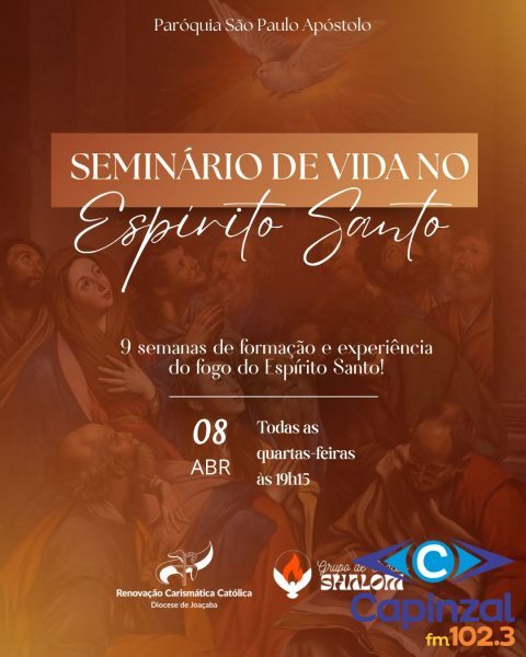 Seminário de Vida no Espírito Santo começa nesta quarta-feira, na Igreja Matriz São Paulo Apóstolo