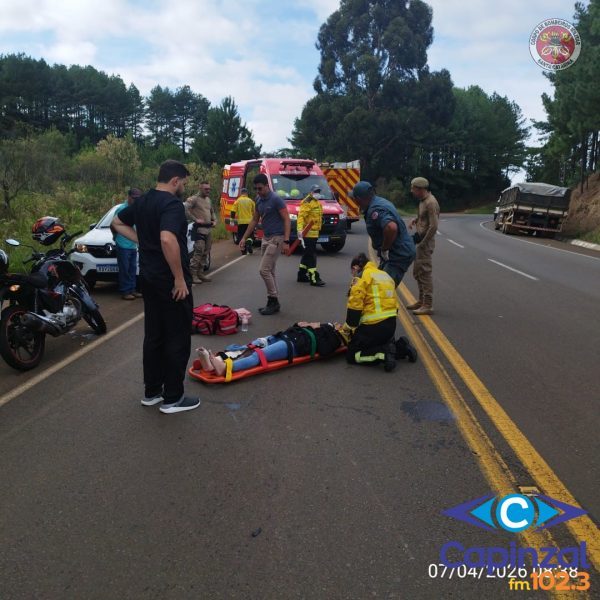 Motociclista fica gravemente ferida em colisão com caminhão na SC-135 em Tangará