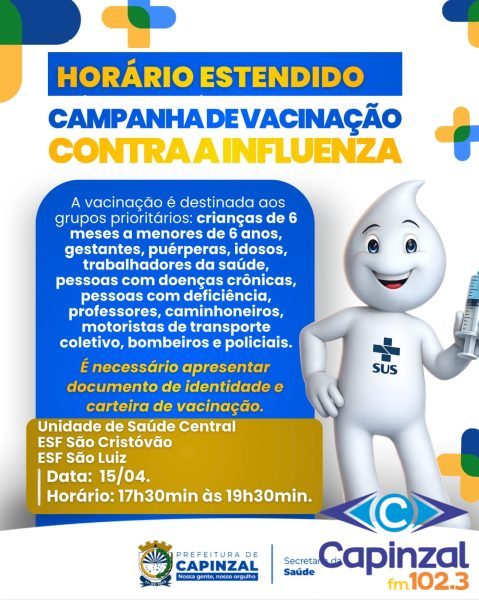 Capinzal terá horário estendido para vacinação contra a gripe nesta quarta-feira