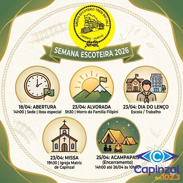 Semana Escoteira 2026 inicia neste sábado (18) com homenagem a ato de heroísmo em Capinzal