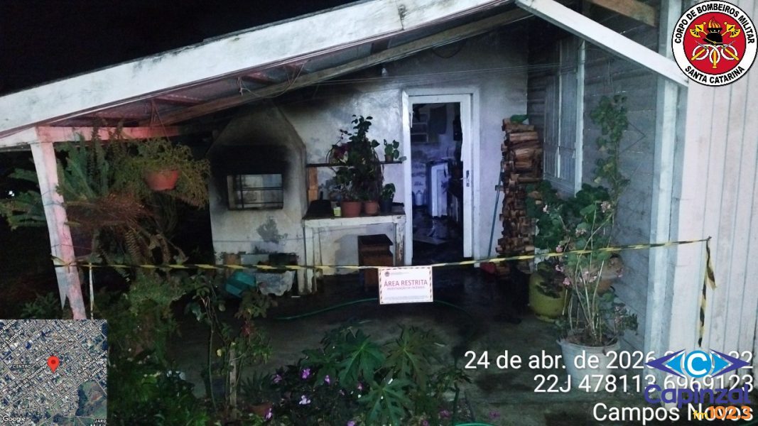 Incêndio atinge residência no Centro de Campos Novos e mobiliza bombeiros