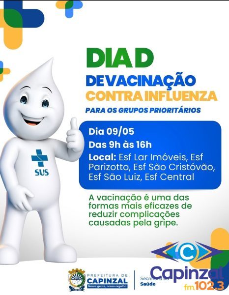 Capinzal realiza Dia D de vacinação contra a gripe para grupos prioritários em 9 de maio