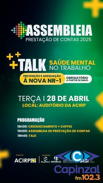ACIRP promove assembleia e talk sobre saúde mental no trabalho nesta terça-feira (28)