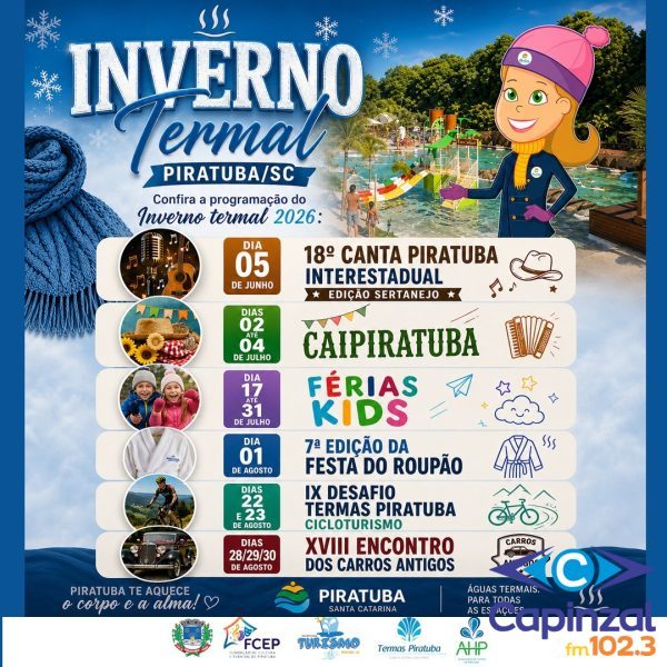 Piratuba divulga programação do Inverno Termal 2026 com destaque para eventos tradicionais