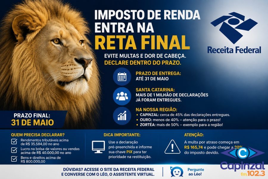 Receita alerta para prazo do Imposto de Renda e aponta situação dos municípios da região