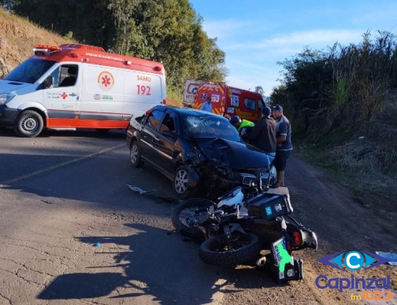 Colisão frontal entre carro e motocicleta deixa dois feridos na SC-355, em Jaborá
