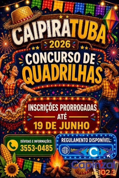 Caipiratuba 2026 prorroga as inscrições para concurso de quadrilhas em Piratuba
