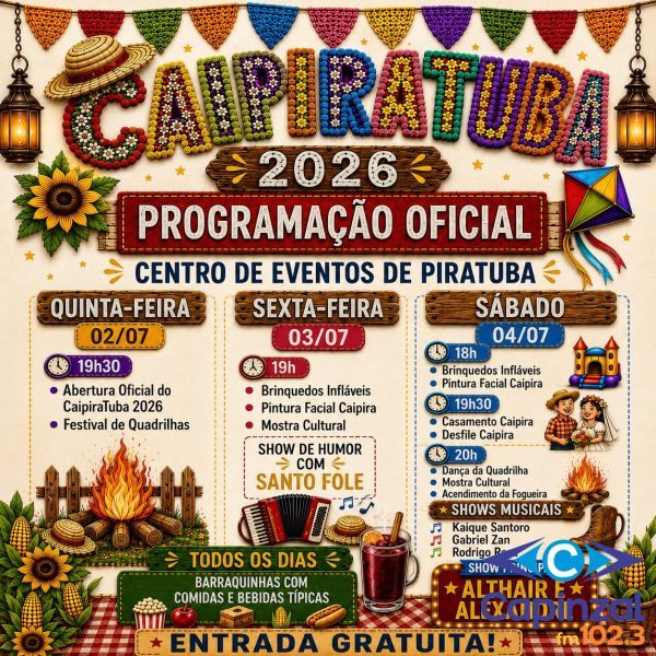 Piratuba divulga programação oficial do Caipiratuba 2026
