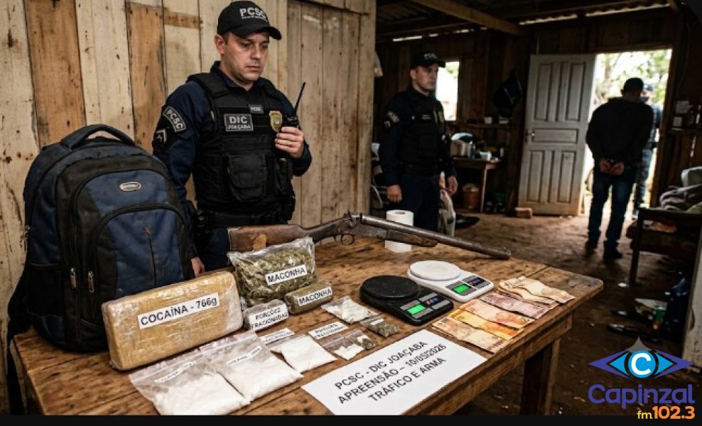Polícia Civil prende homem por tráfico e apreende mais de 850 gramas de cocaína e arma artesanal em Joaçaba
