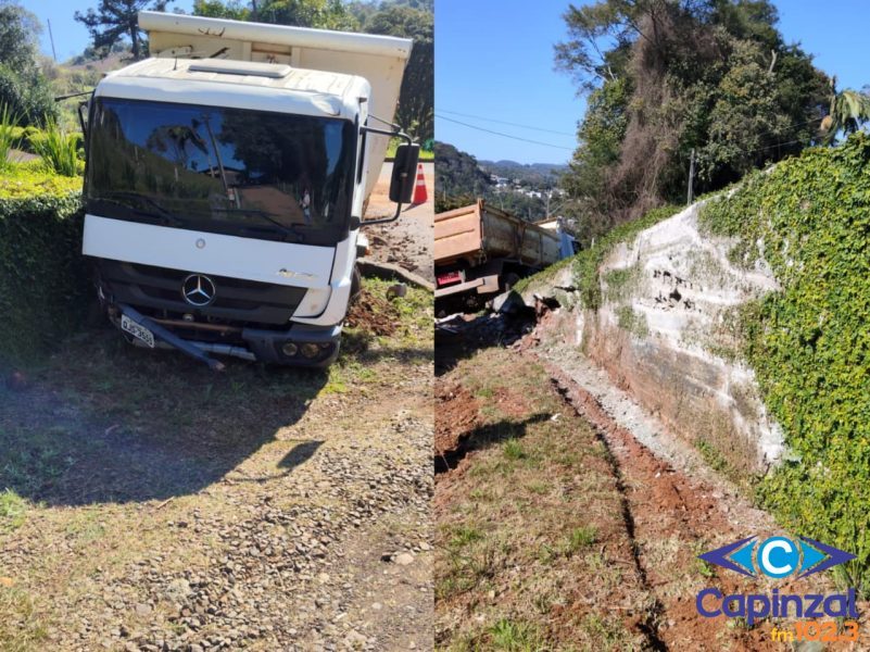 Caminhão da Prefeitura de Ouro apresenta falha mecânica e atinge muro de residência
