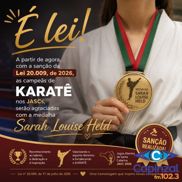 Lei que homenageia Sarah Louise Held é sancionada e eterniza nome da atleta nos Jogos Abertos de Santa Catarina
