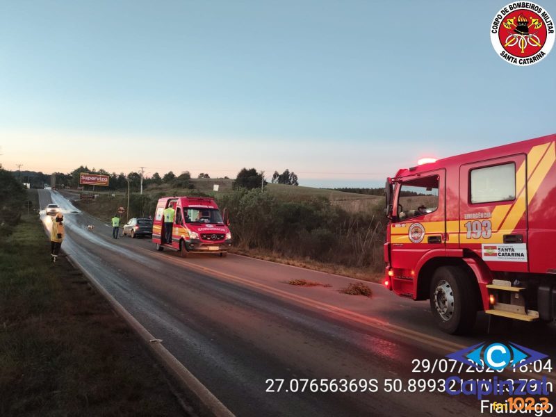 Idoso fica ferido após saída de pista na SC-452, em Fraiburgo