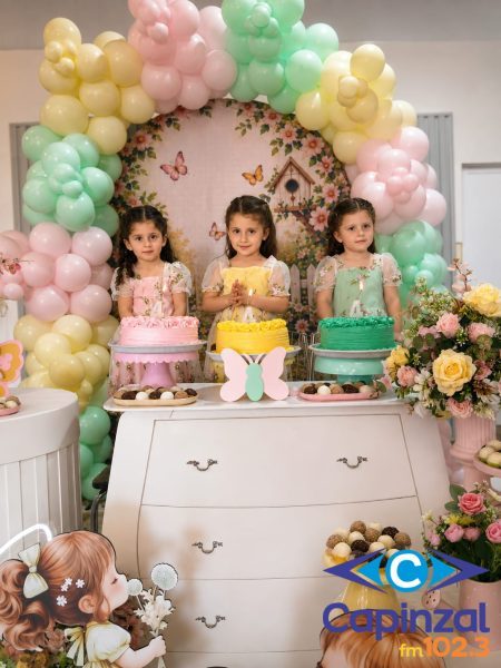 Trigêmeas comemoram 4 anos em festa marcada por gratidão e união familiar em Zortéa