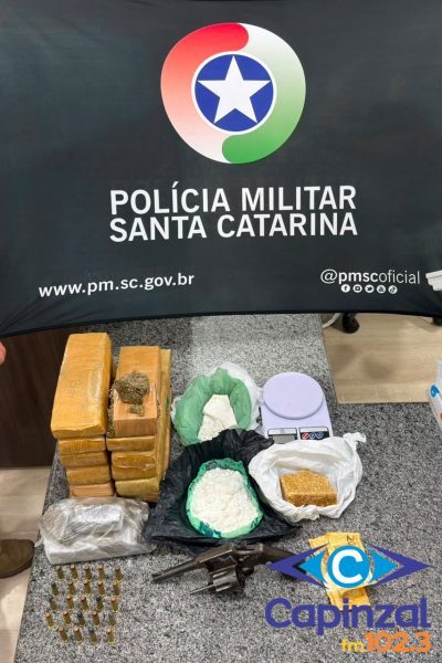 Homem é preso com mais de 14 quilos de drogas, arma e munições em Campos Novos