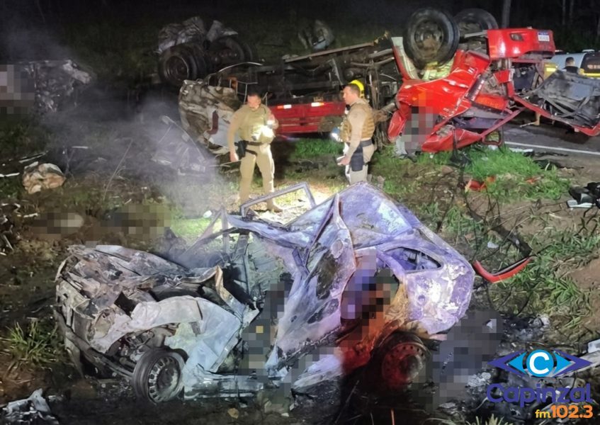 Grave colisão entre caminhão e carro deixa quatro mortos na SC-305, no Oeste de SC