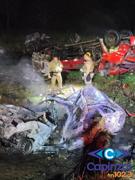 Grave colisão entre caminhão e carro deixa quatro mortos na SC-305, no Oeste de SC