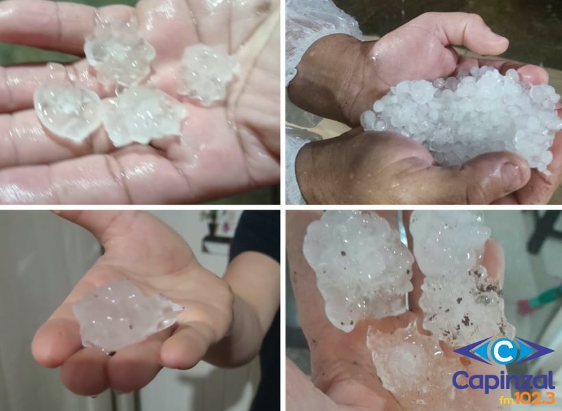 Temporal com chuva forte e granizo assusta moradores de Capinzal, Ouro e região durante a madrugada