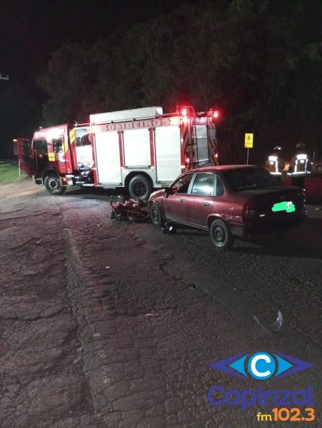 Motociclista fica ferido em colisão entre carro e moto no trevo de acesso a Seara