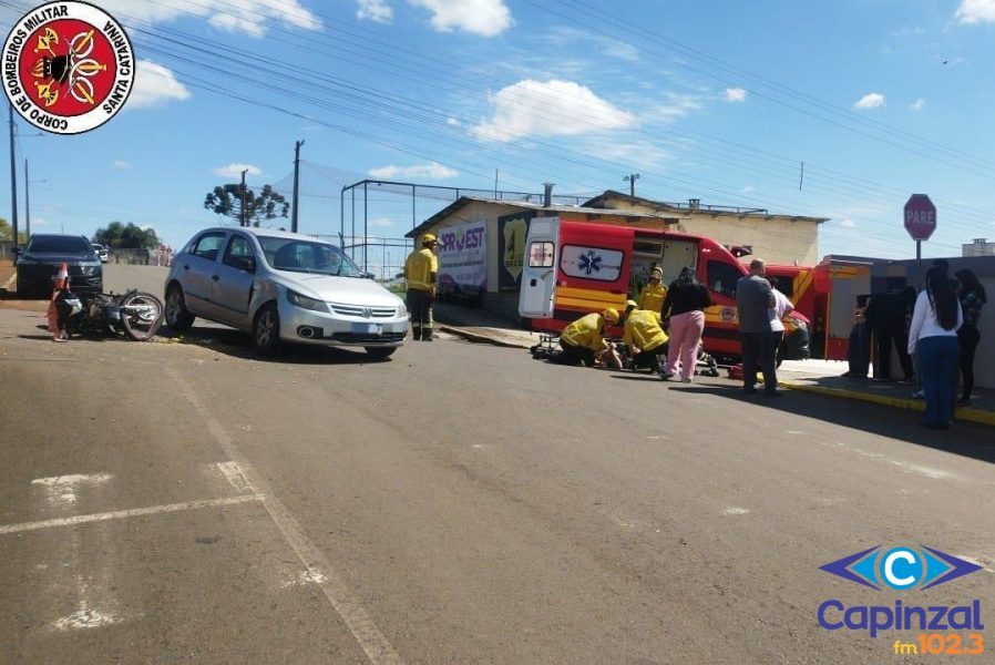Motociclista fica ferido após colisão com carro em Campos Novos