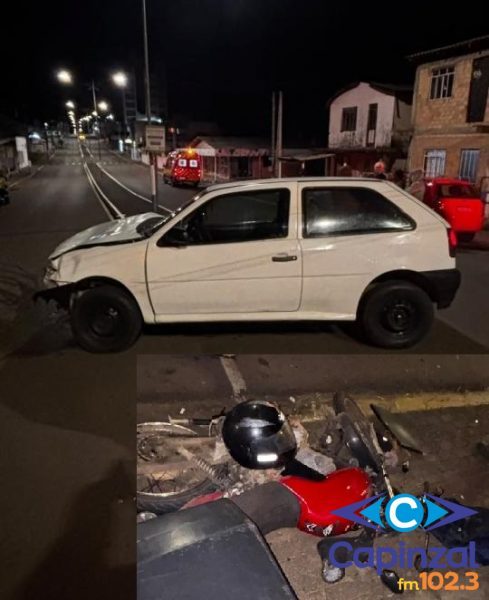 Acidente entre carro e motocicleta deixa duas pessoas feridas em Campos Novos