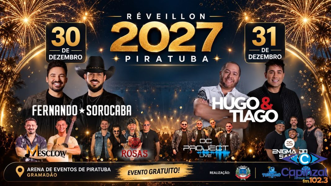 Piratuba divulga programação oficial do Réveillon 2027 com shows nacionais nos dois dias